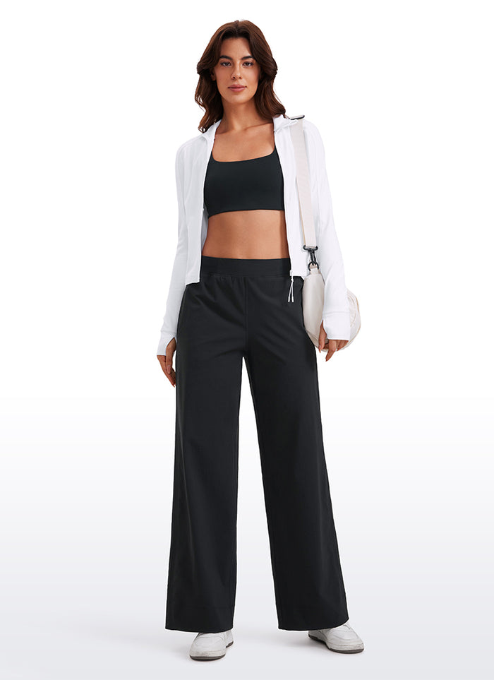 CRZ YOGA Women Stretch Wide Leg High Waisted Casual Pants 30" Black