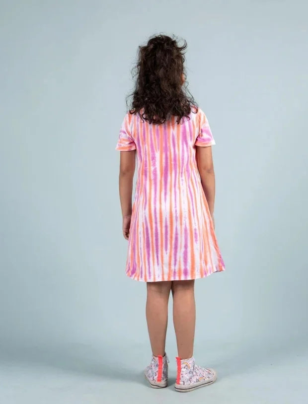 Striped A-line Tie Dye Dress (Mid-thigh, Pink-Tweeny Mini