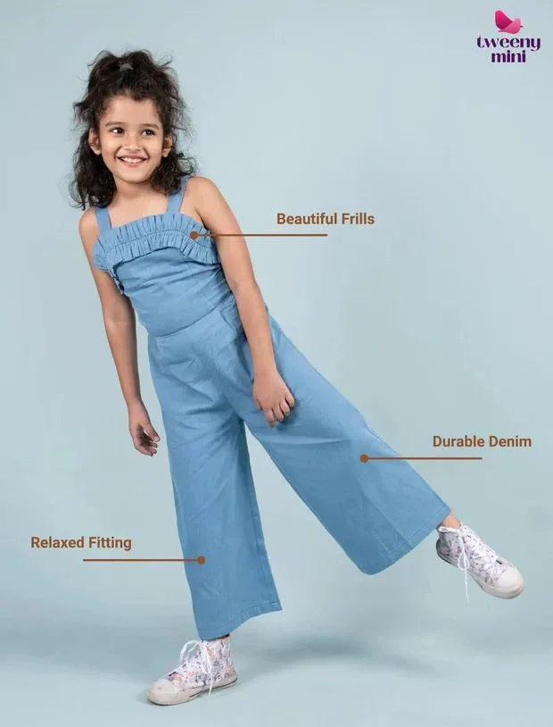 Frilled Denim Jumpsuit-Tweeny Mini