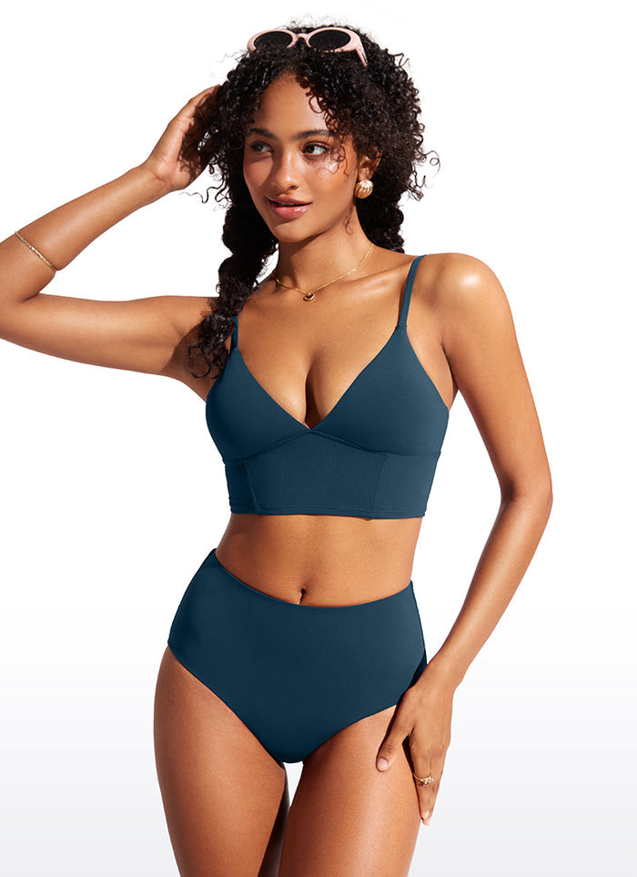 CRZ YOGA Women's Swimwear Tops Sunshine Deep V Strappy Bikini Top Insignia Blue