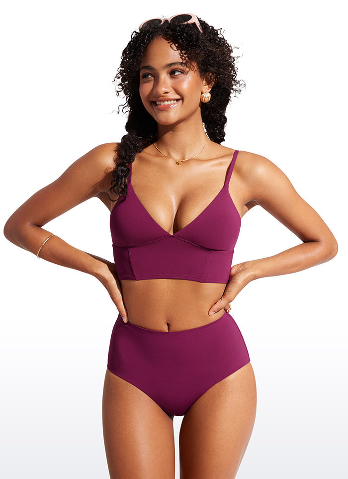 CRZ YOGA Women's Swimwear Tops Sunshine Deep V Strappy Bikini Top Fuchsia