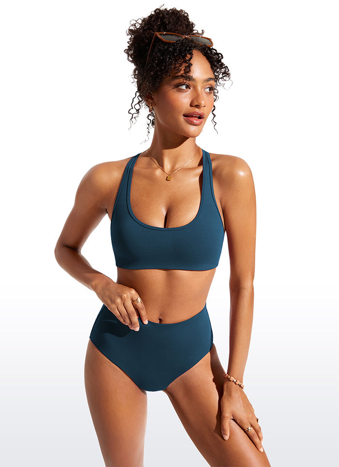 CRZ YOGA Women's Swimwear U Neck Bikini Tops Racerback Insignia Blue