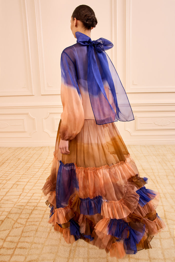 Moontide Designer Organza Gown - Back View, Cascading Blue Bow Detail | Ulla Johnson