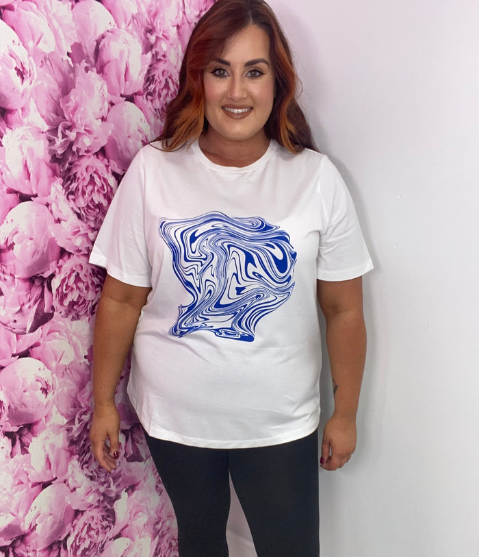 SYBIL ABSTRACT T-SHIRT (CLOUD DANCER/BLUE)