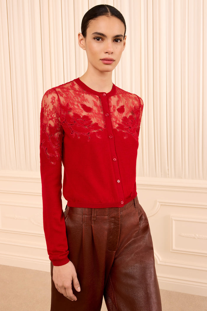 Talia Lace Cardigan - Cerise