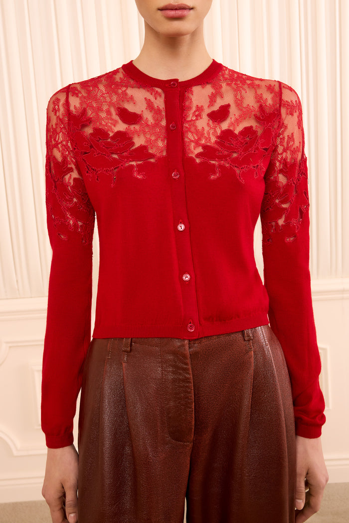 Talia Lace Cardigan - Cerise