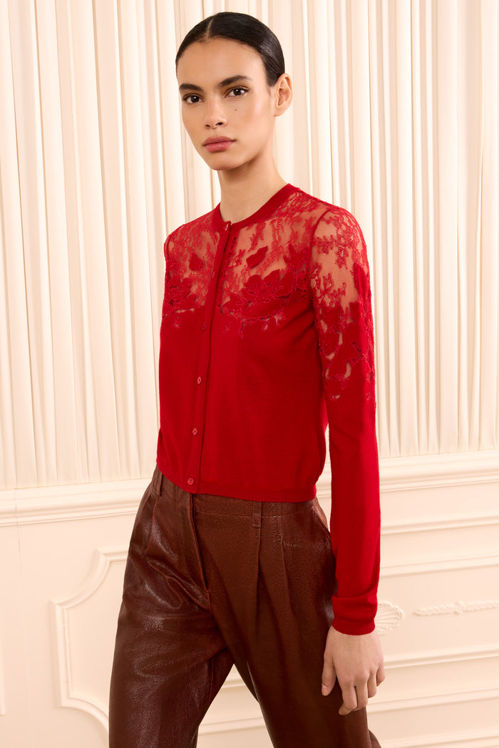 Talia Lace Cardigan - Cerise