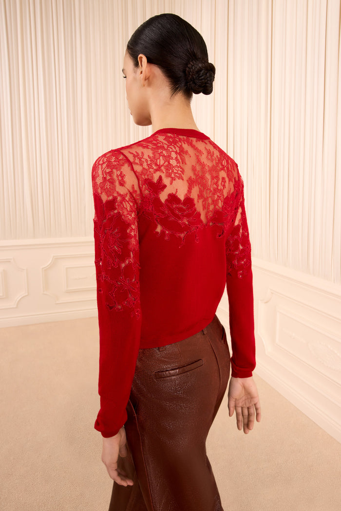 Talia Lace Cardigan - Cerise