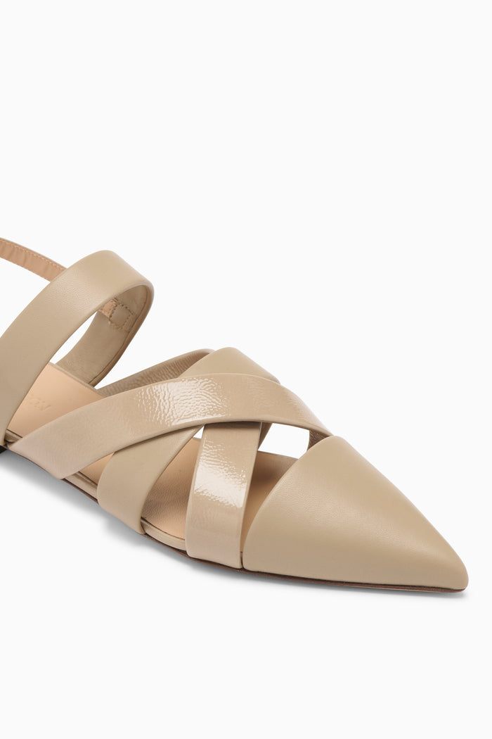 Mica Nappa Leather Woven Flat, Pointed Toe & Crinkled Strap Detail - Close-Up | Ulla Johnson