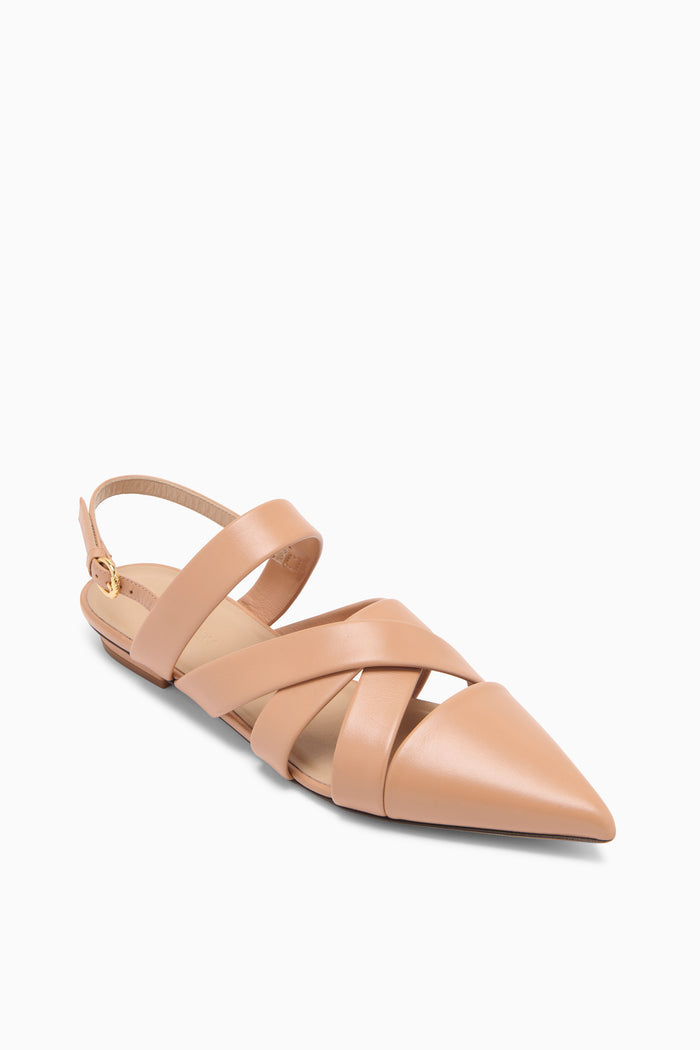Sienna Calfskin Tallulah Woven Flat, Crossover Straps - Three-Quarter View | Ulla Johnson