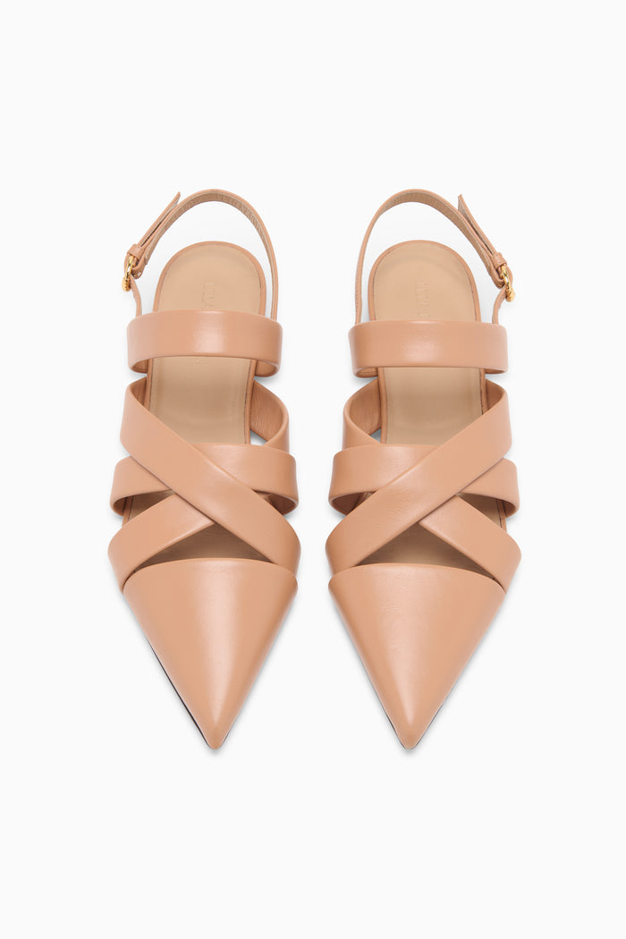 Sienna Leather Tallulah Designer Woven Flats, Gold Buckle Slingback - Top View | Ulla Johnson