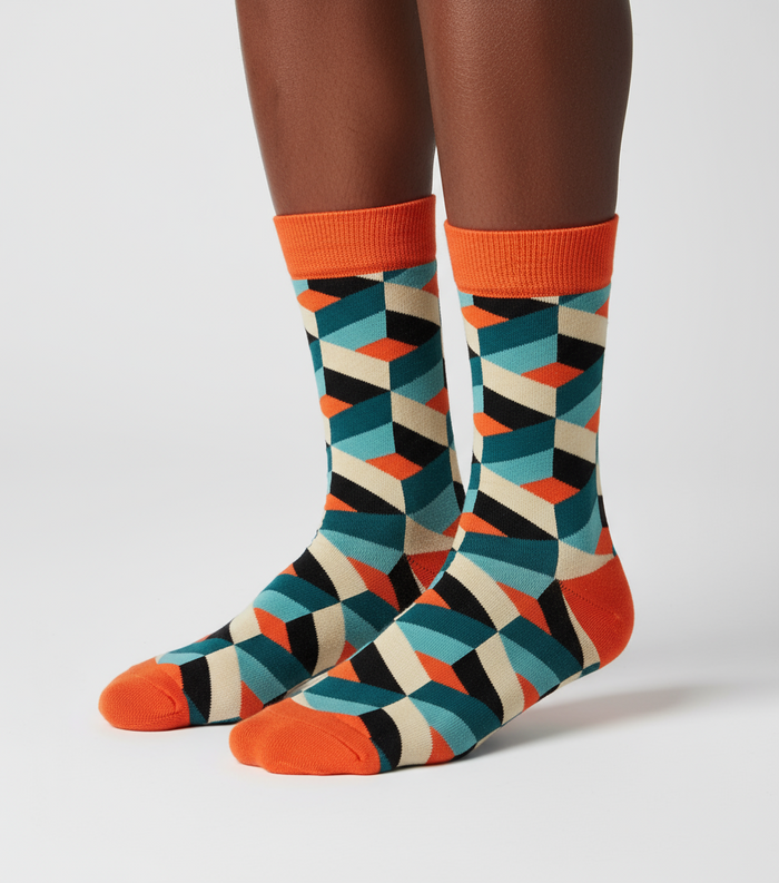 Signature Pack Vol. 2 crew socks featuring Tangerine Mosaic geometric pattern