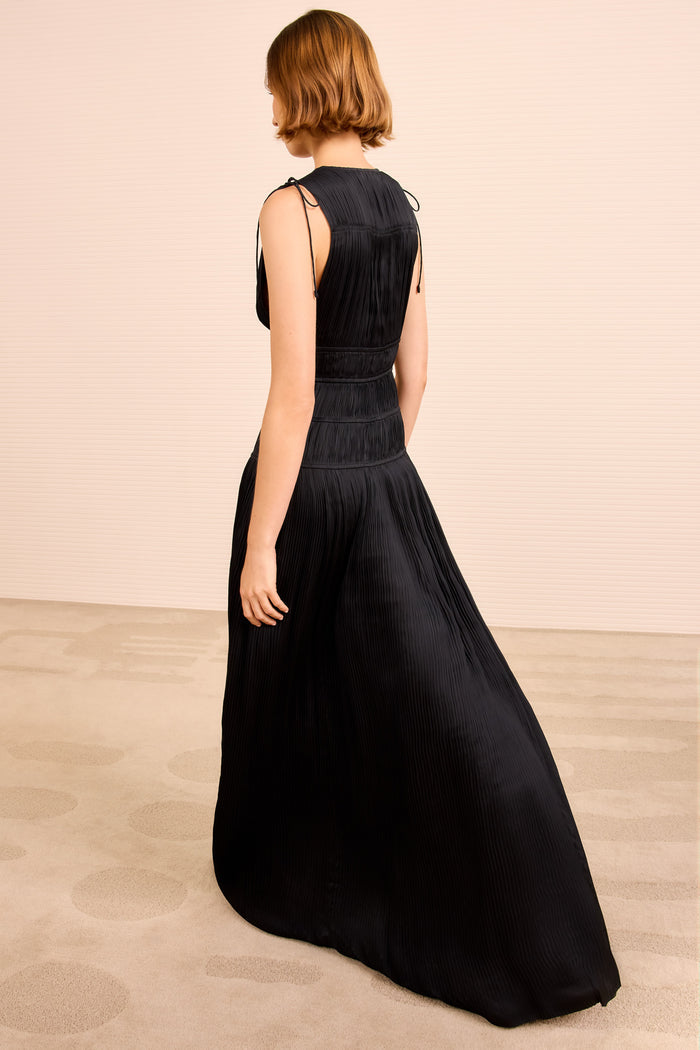 Black Tasneem Deep V Gown - Back View Detail | Ulla Johnson