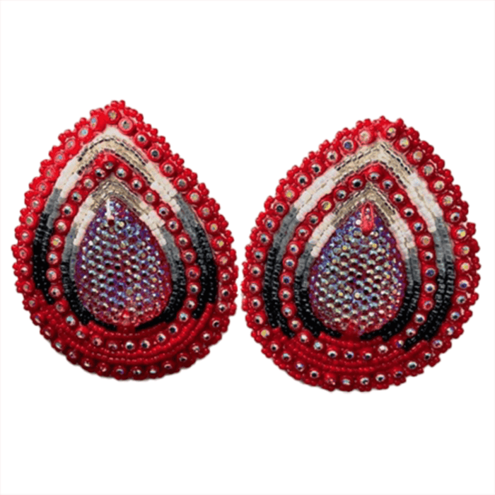 Teardrop - Glam Earrings featuring a dazzling red teardrop design with intricate details and sparkling embellishments.