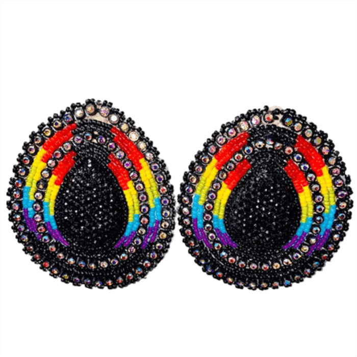 Teardrop - Glam Earrings with a colorful rhinestone design, featuring vibrant rainbow patterns and a stylish teardrop shape.