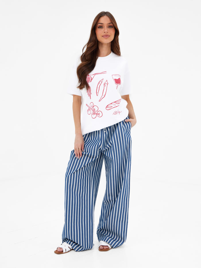 Tessa Oversized T-Shirt - White & Cherry Red