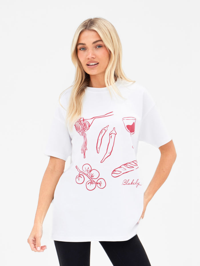 Tessa Oversized T-Shirt - White & Cherry Red