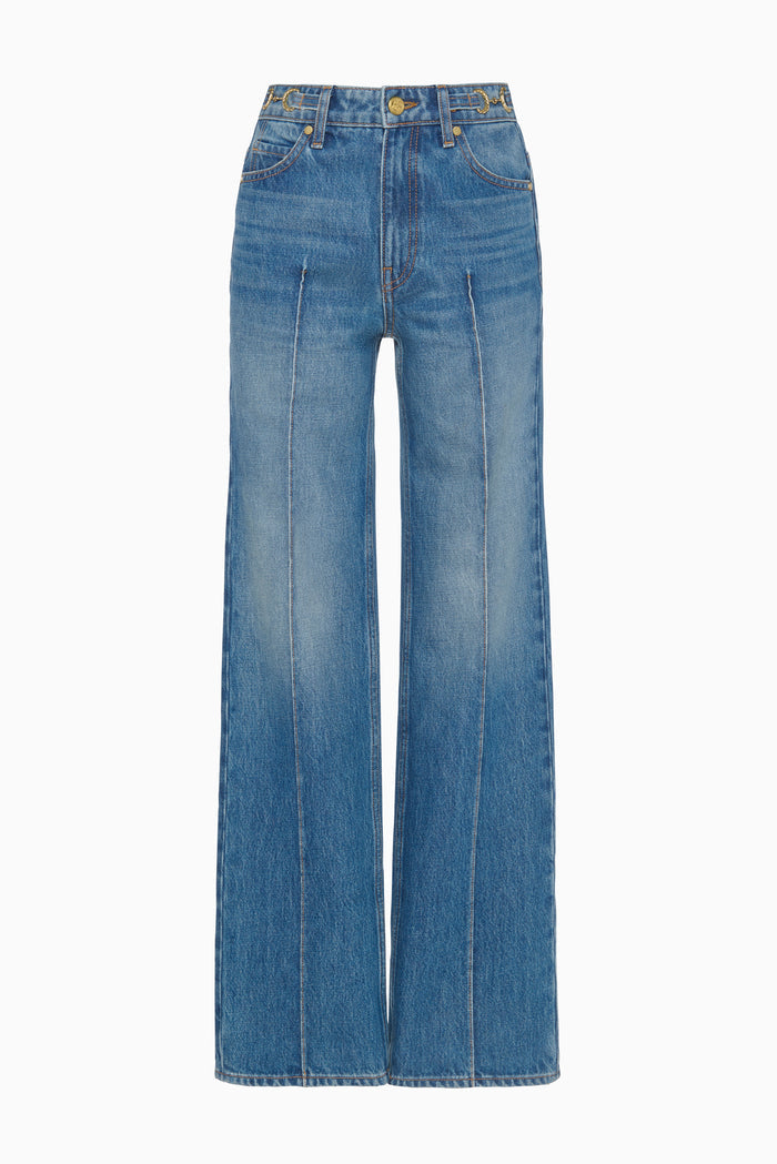 Danube Medium Indigo Agatha Jean with Pintucks and Gold Hardware - Front Flat View | Ulla Johnson