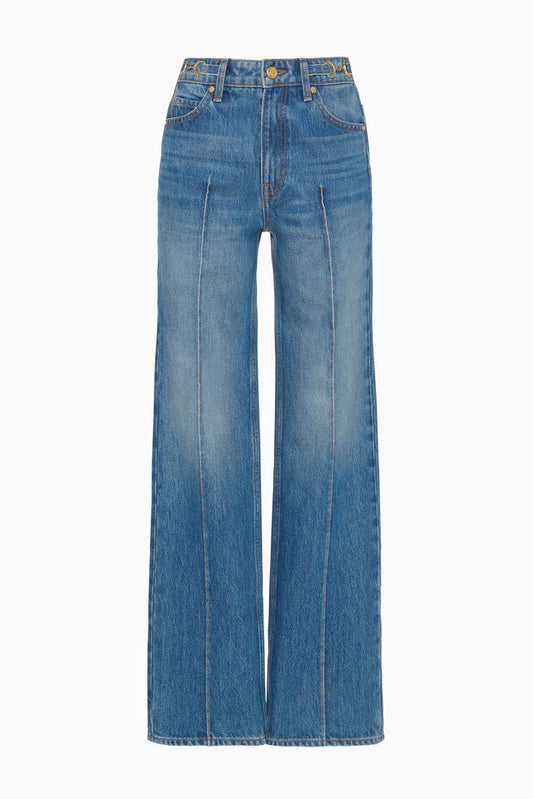 Danube Medium Indigo Agatha Jean with Pintucks and Gold Hardware - Front Flat View | Ulla Johnson