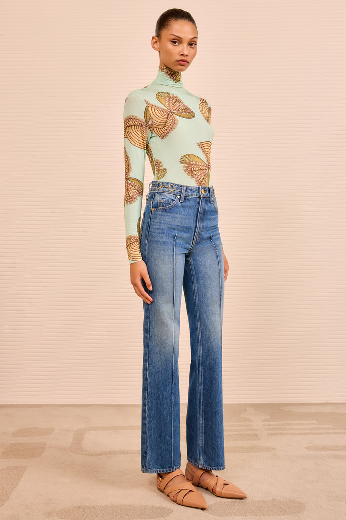Agatha Jean in Danube Indigo Wash, Straight Leg Elevated Denim - On Model Side View | Ulla Johnson