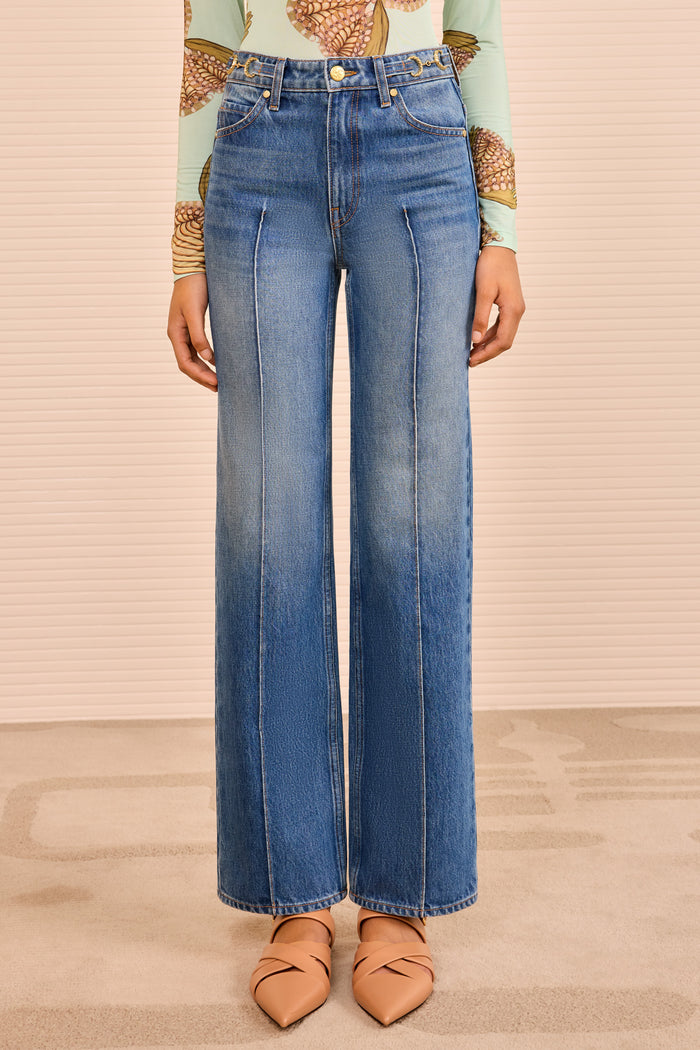 Agatha Jean Danube Indigo Straight-Leg Designer Denim with Pintucks - On Model Front View | Ulla Johnson