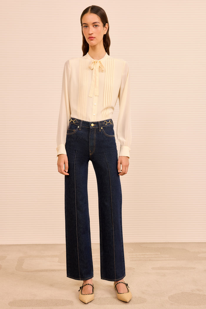 Tigris Denim Agatha Designer Pintuck Jeans - Full Length On Model | Ulla Johnson