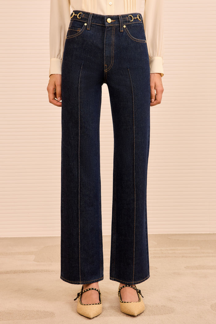 Tigris Denim Agatha Luxury Straight Leg Jeans - Close Up On Model | Ulla Johnson
