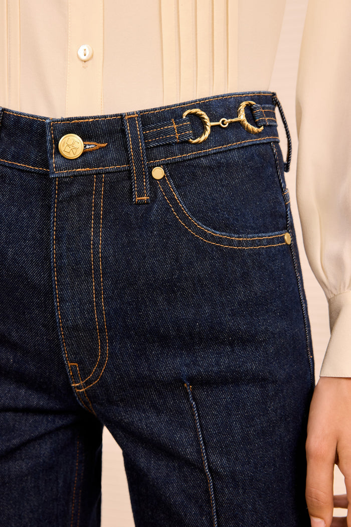 Tigris Denim Agatha Pintuck Jeans - Waistband Hardware Detail | Ulla Johnson