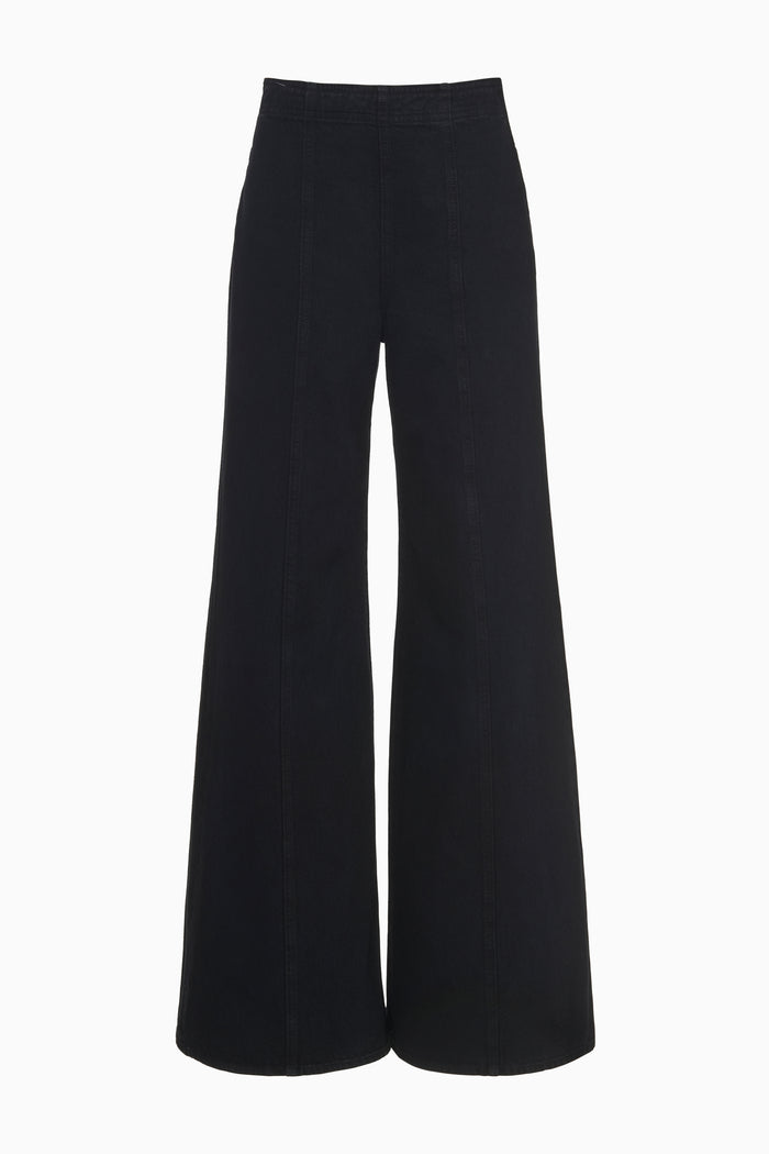 Noir Black Denim Wide-Leg Flare Jeans - Front Flat View | Ulla Johnson