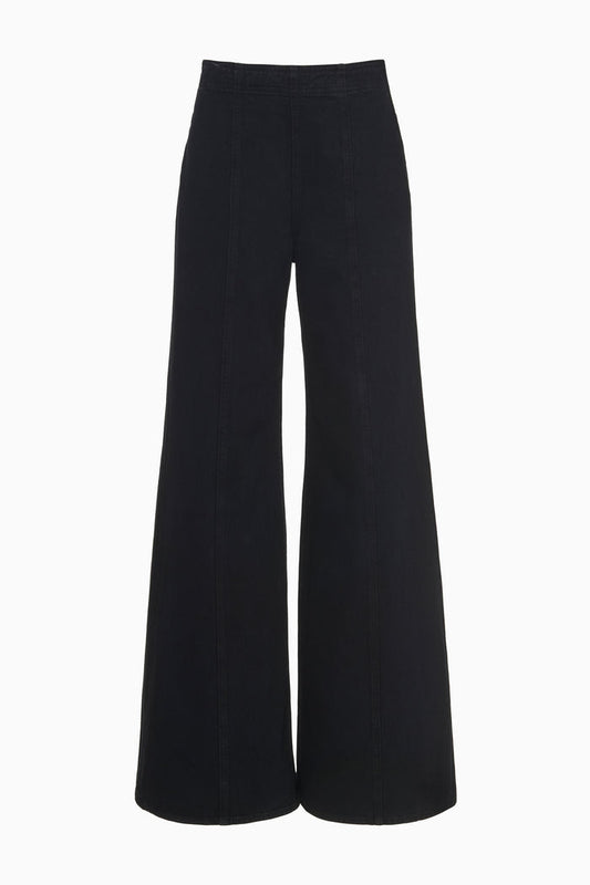 Noir Black Denim Wide-Leg Flare Jeans - Front Flat View | Ulla Johnson