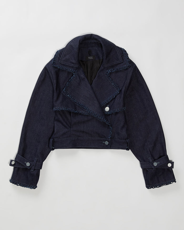 Sustainable Workwear Modular Denim Cropped Jacket with Buttons - Bastet Noir
