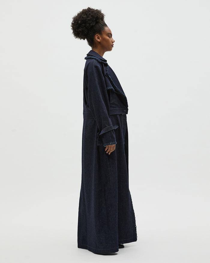 Sustainable Workwear Modular Denim Ankle Length Skirt with Buttons and Zipper - Bastet Noir