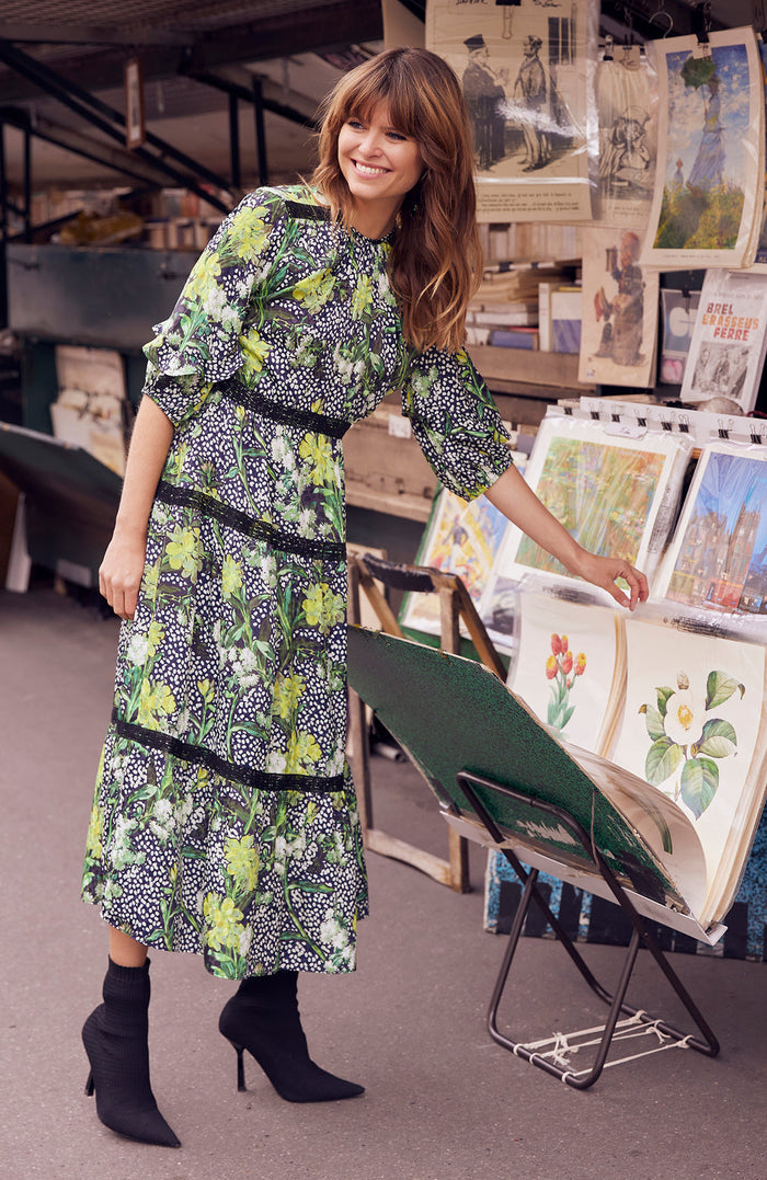 The Dora High Neck Blouson Sleeve Maxi Dress