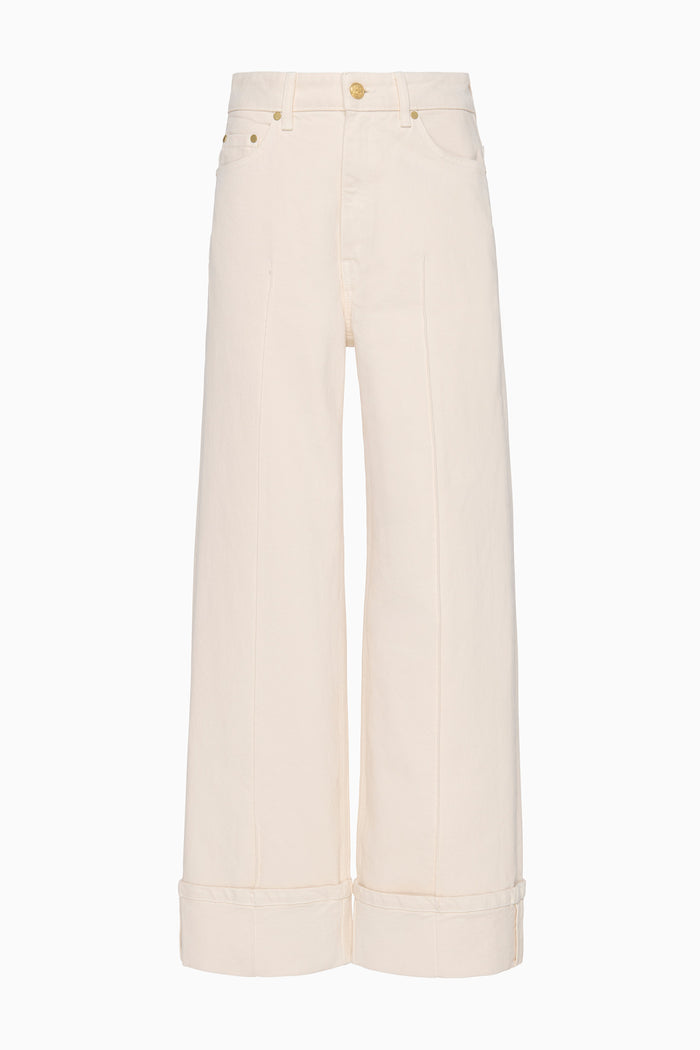 Cowrie White Stretch Pintuck Wide-Leg Jeans - Flat Lay | Ulla Johnson