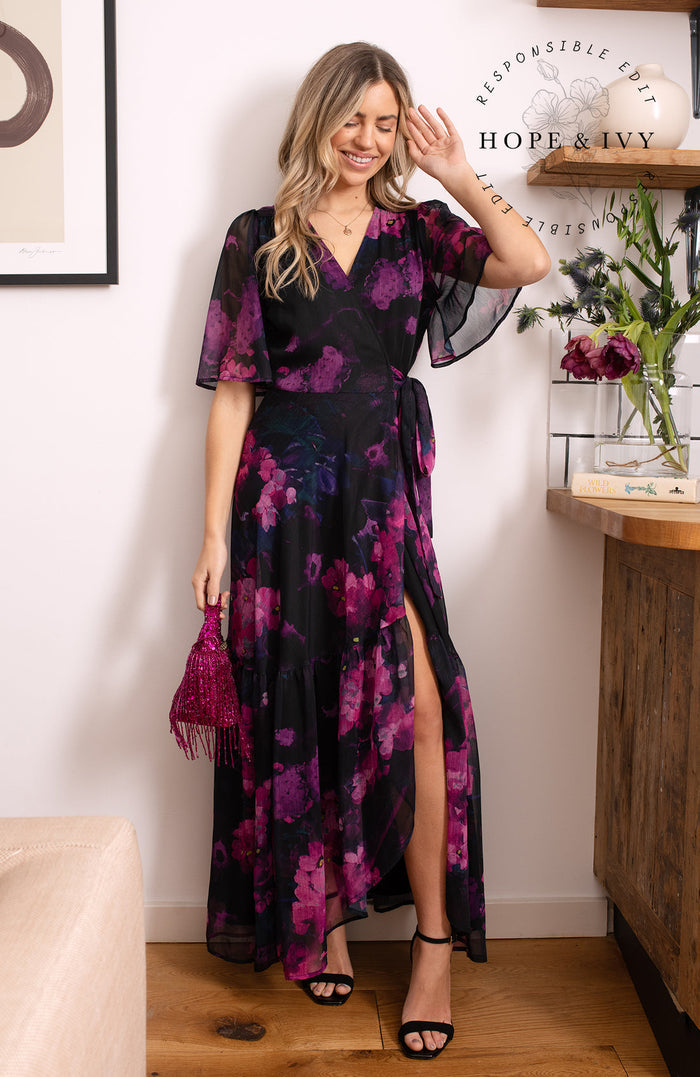 The Madalena Flutter Sleeve Maxi Wrap Dress