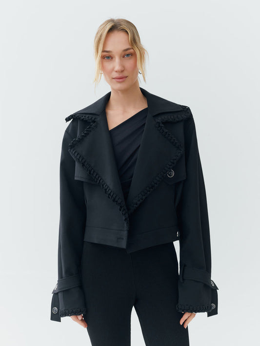 Sustainable Workwear Modular Black Cropped Jacket with Buttons  – Bastet Noir