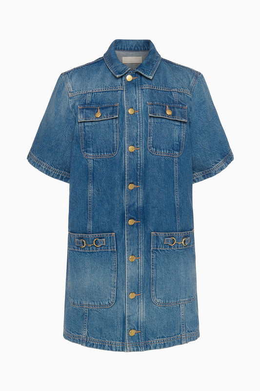 Luxury Blue Denim Painters Mini Dress - Flat Lay Product Shot | Ulla Johnson