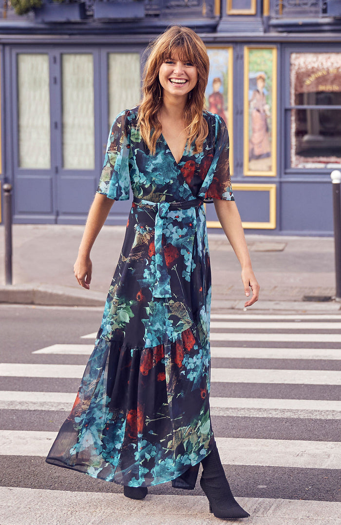 The Sarah Flutter Sleeve Maxi Wrap Dress