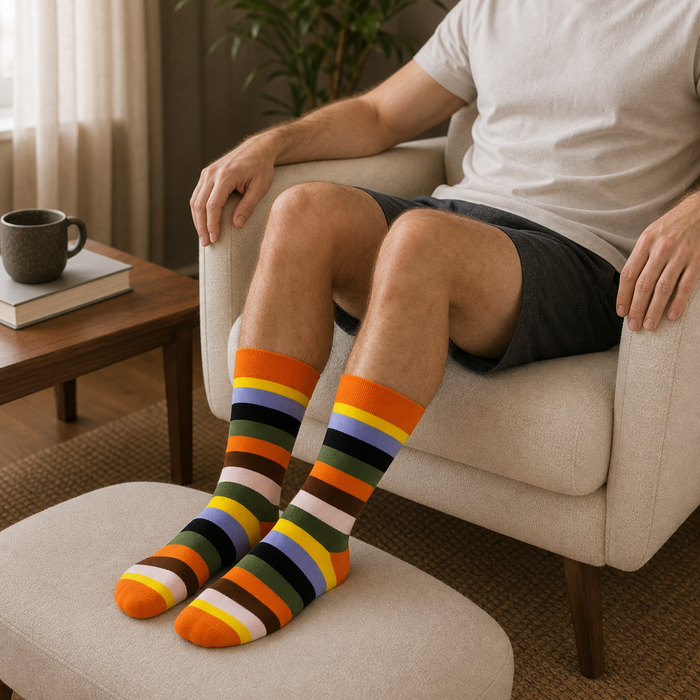 Signature Pack crew socks close-up showing Vibrant Medley contrast stripe