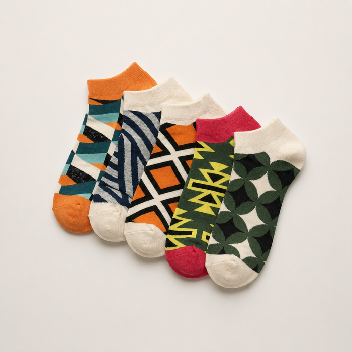 ModSoles Statement Pack featuring five pairs of colorful low-cut patterned socks.