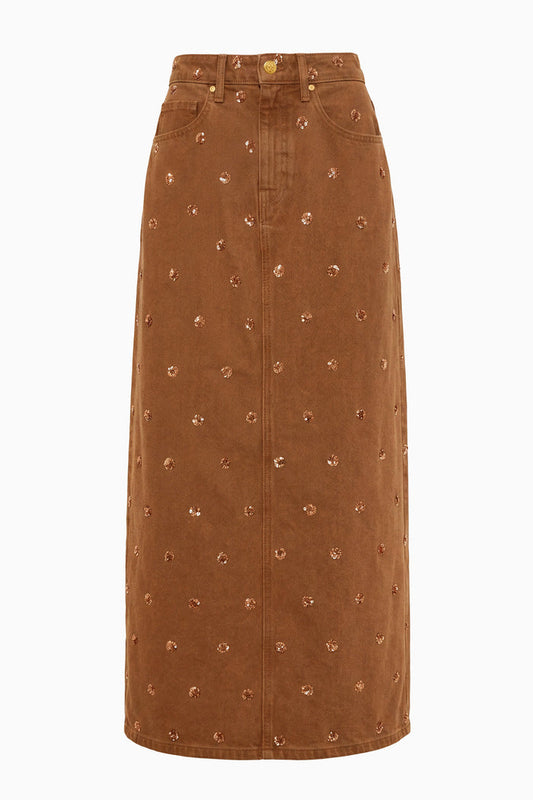 The Verona Embellished Denim Skirt - Embellished Umber