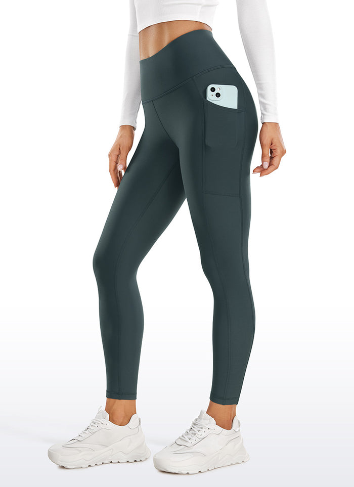 CRZ YOGA Women's High Rise Thermal Fleece Lined Pocket Legging II 25'' Forest Dark Green