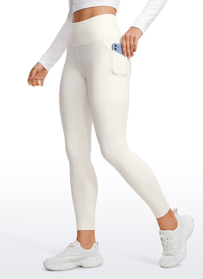 CRZ YOGA Women's High Rise Thermal Fleece Lined Pocket Legging II 25'' Milky White