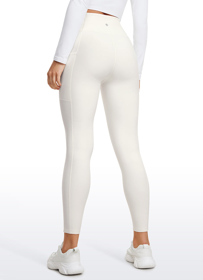 CRZ YOGA Women's High Rise Thermal Fleece Lined Pocket Legging II 25'' Milky White