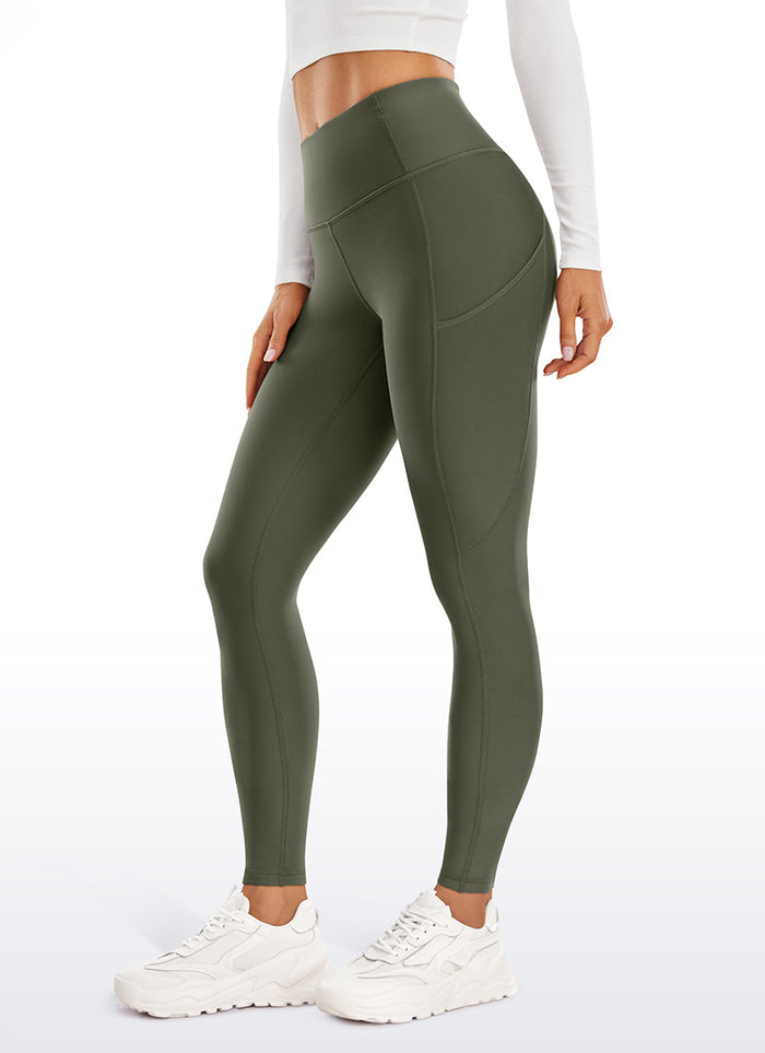 CRZ YOGA Women's High Rise Thermal Fleece Lined Pocket Leggings 28'' Olive Green