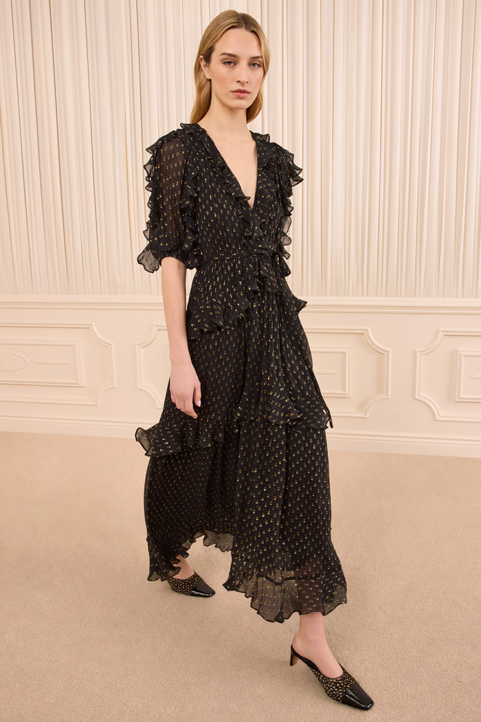 Tida Short Sleeve Silk Dress - Noir