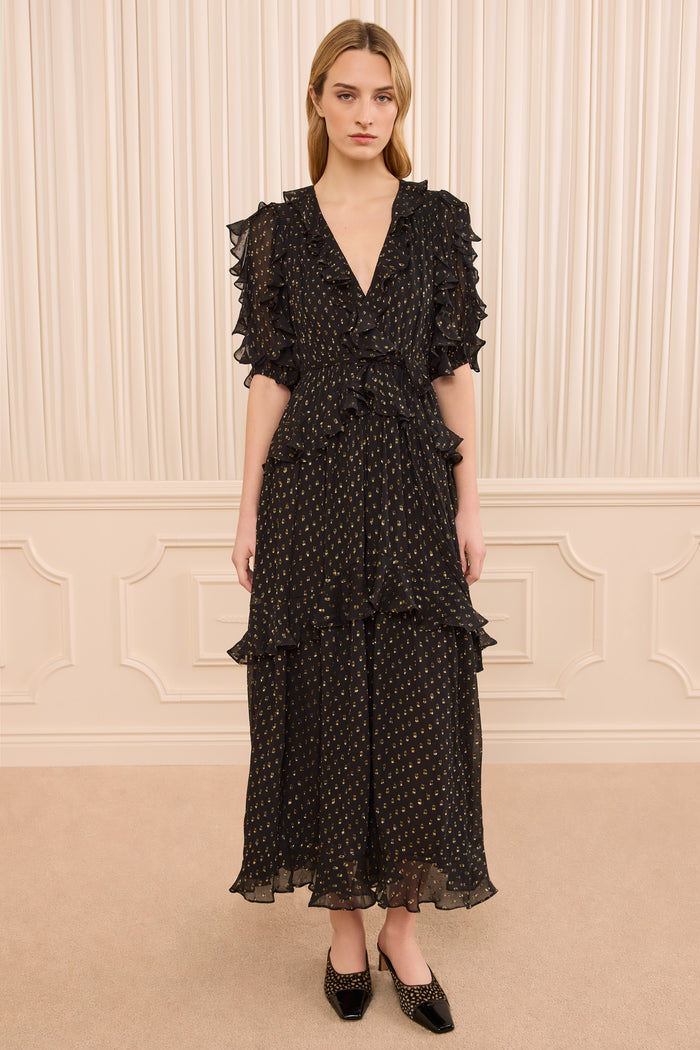 Tida Short Sleeve Silk Dress - Noir