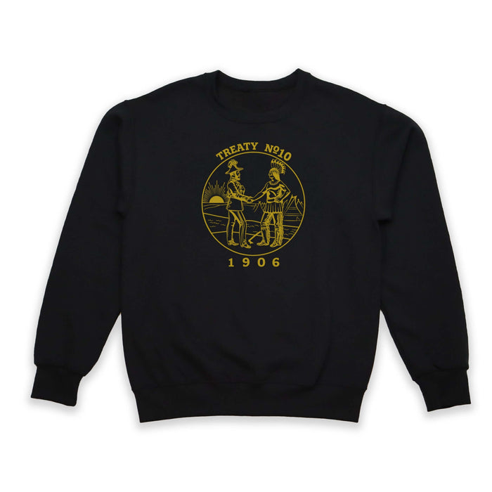 Black Treaty Medallion Sweatshirt with gold medallion design and year 1906