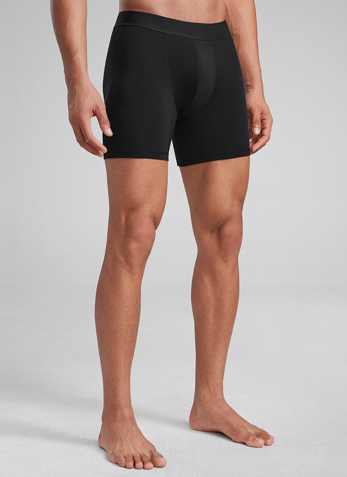 CRZ YOGA Men's Ultra-Soft Modal Double Lined 5" Boxer Underwear All Black