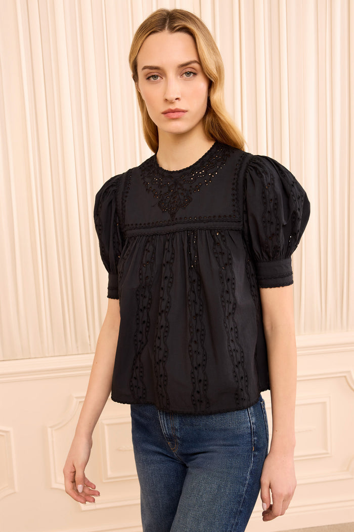 Una Short Sleeve Cotton Top - Noir